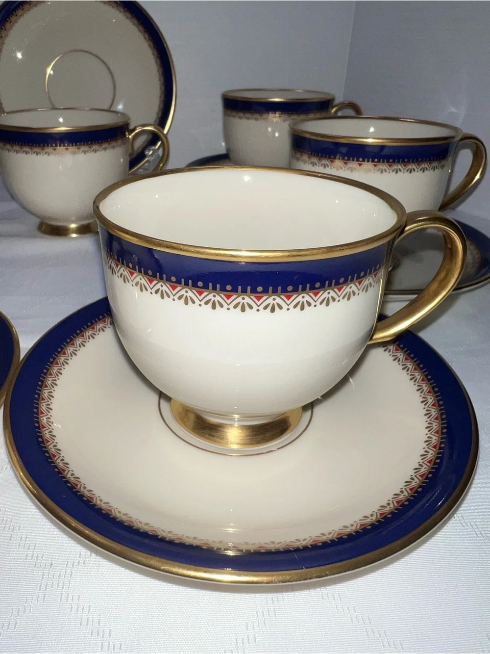 Lenox Presidential Collection Jefferson Footed Cup and Saucer 24K Gold Set of 7